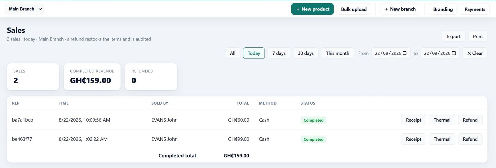 VendaPOS retail checkout screen